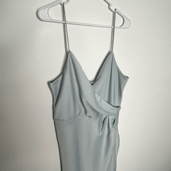 Anthropologie BHLDN Women Satin Freya Maxi Dress Size 14 Light Blue Side Slit - Picture 6 of 16